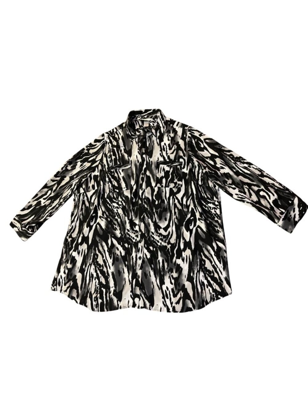 CJ Banks Blouse 2X Plus Animal Print Black White Button Down Used Convertible Ar - Picture 3 of 12